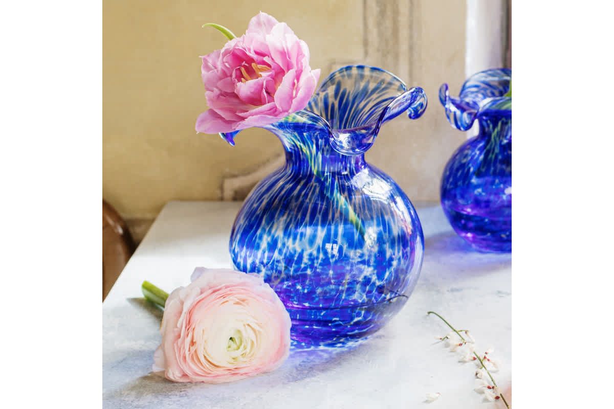 Hibiscus Glass Cobalt Tortoiseshell Small Fluted Vase