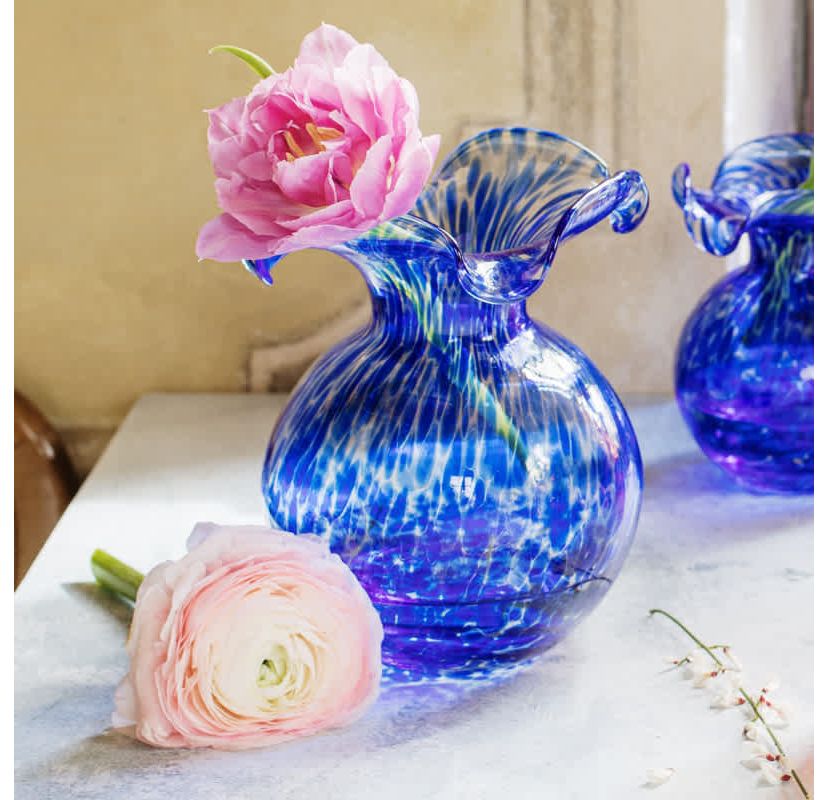 Hibiscus Glass Cobalt Tortoiseshell Small Fluted Vase