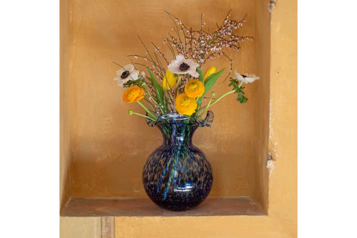 Hibiscus Glass Cobalt Tortoiseshell Small Fluted Vase