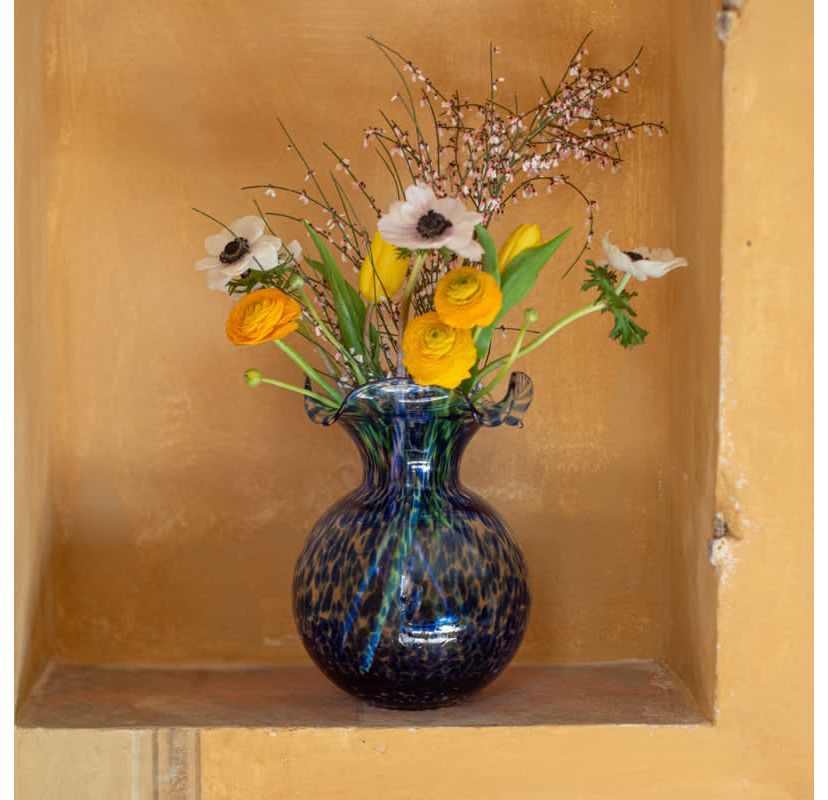 Hibiscus Glass Cobalt Tortoiseshell Small Fluted Vase