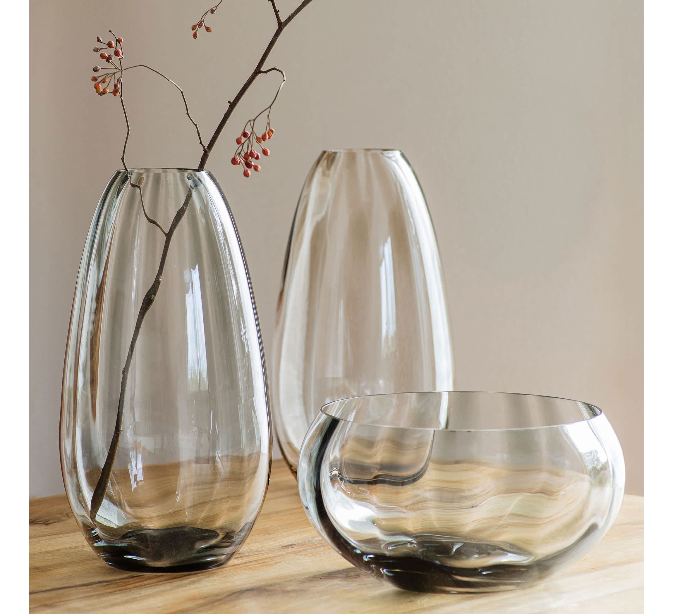 Bolla Glass Gray Medium Pleated Vase
