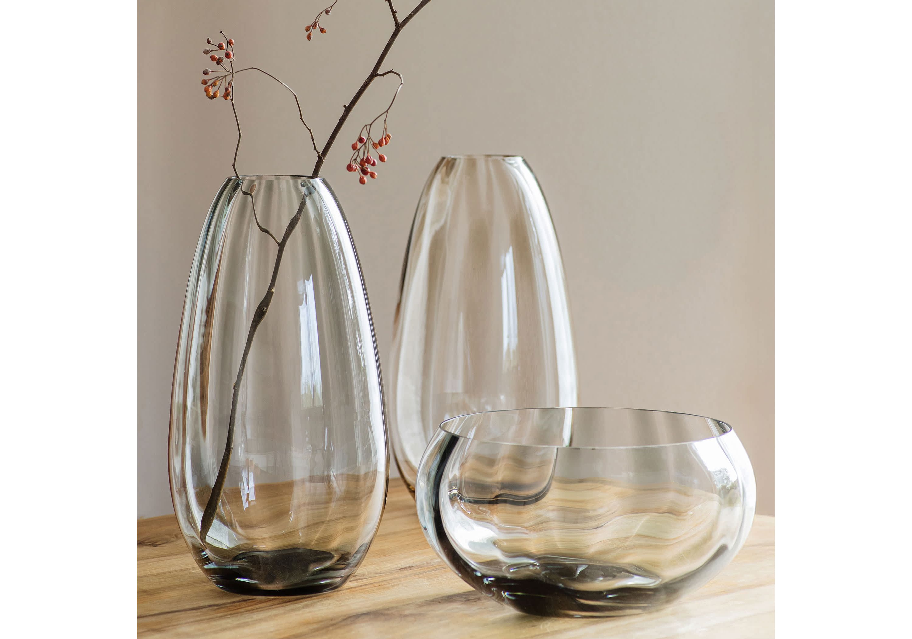 Bolla Glass Gray Medium Pleated Vase