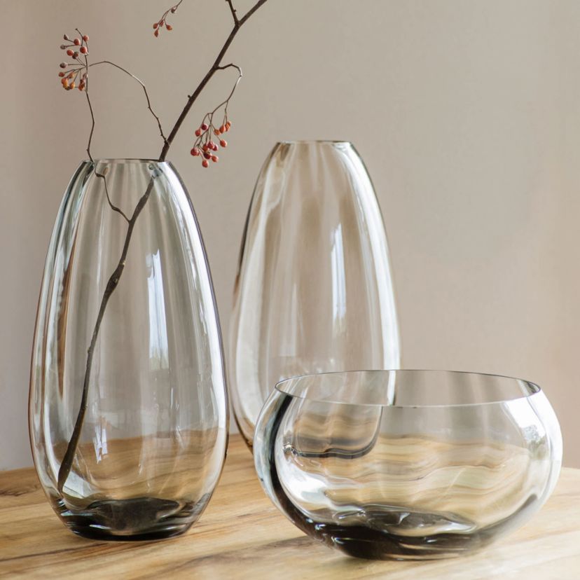 Bolla Glass Gray Medium Pleated Vase