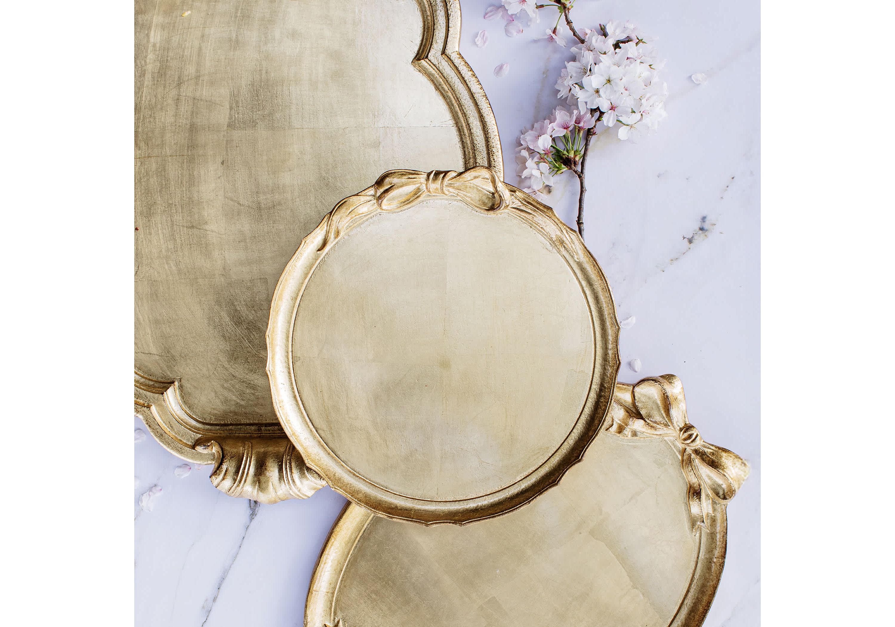 Florentine Wooden Accessories Gold Bow Round Tray