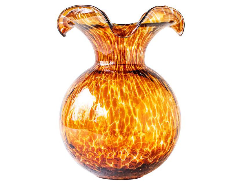 Hibiscus Glass Brown Tortoiseshell Large Fluted Vase