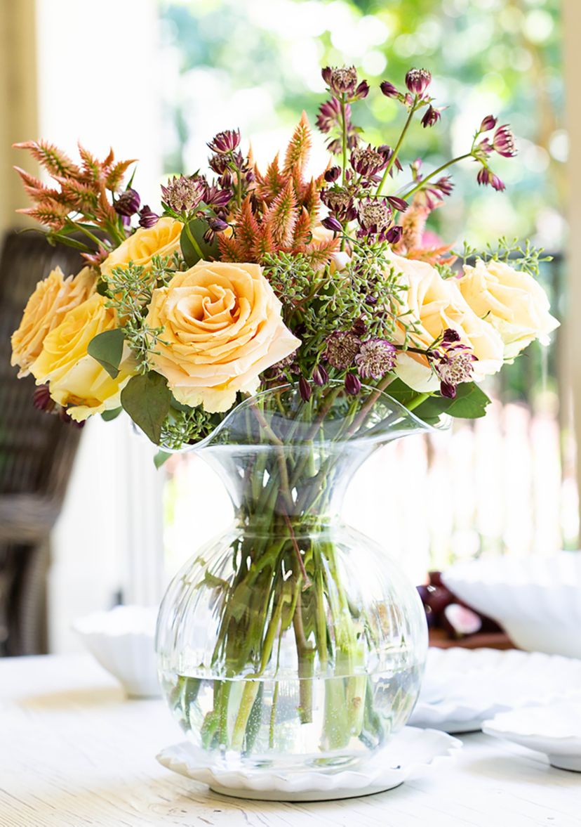 Hibiscus Glass Clear Large Fluted Vase