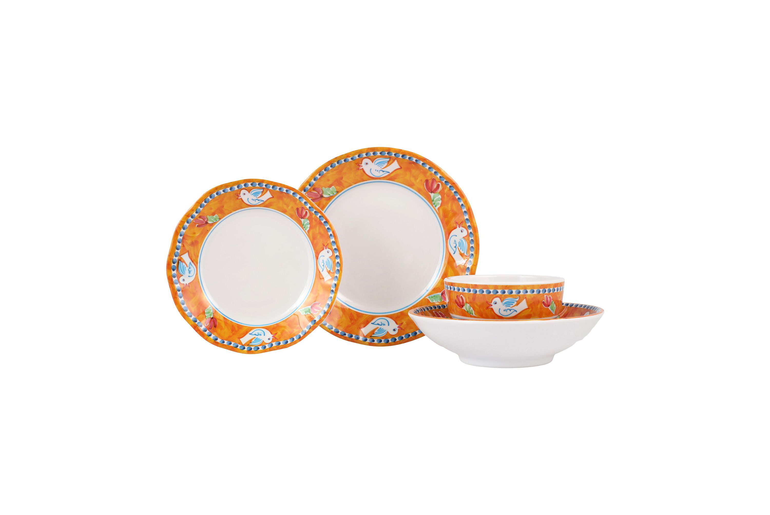 Melamine Campagna Uccello Four-Piece Place Setting