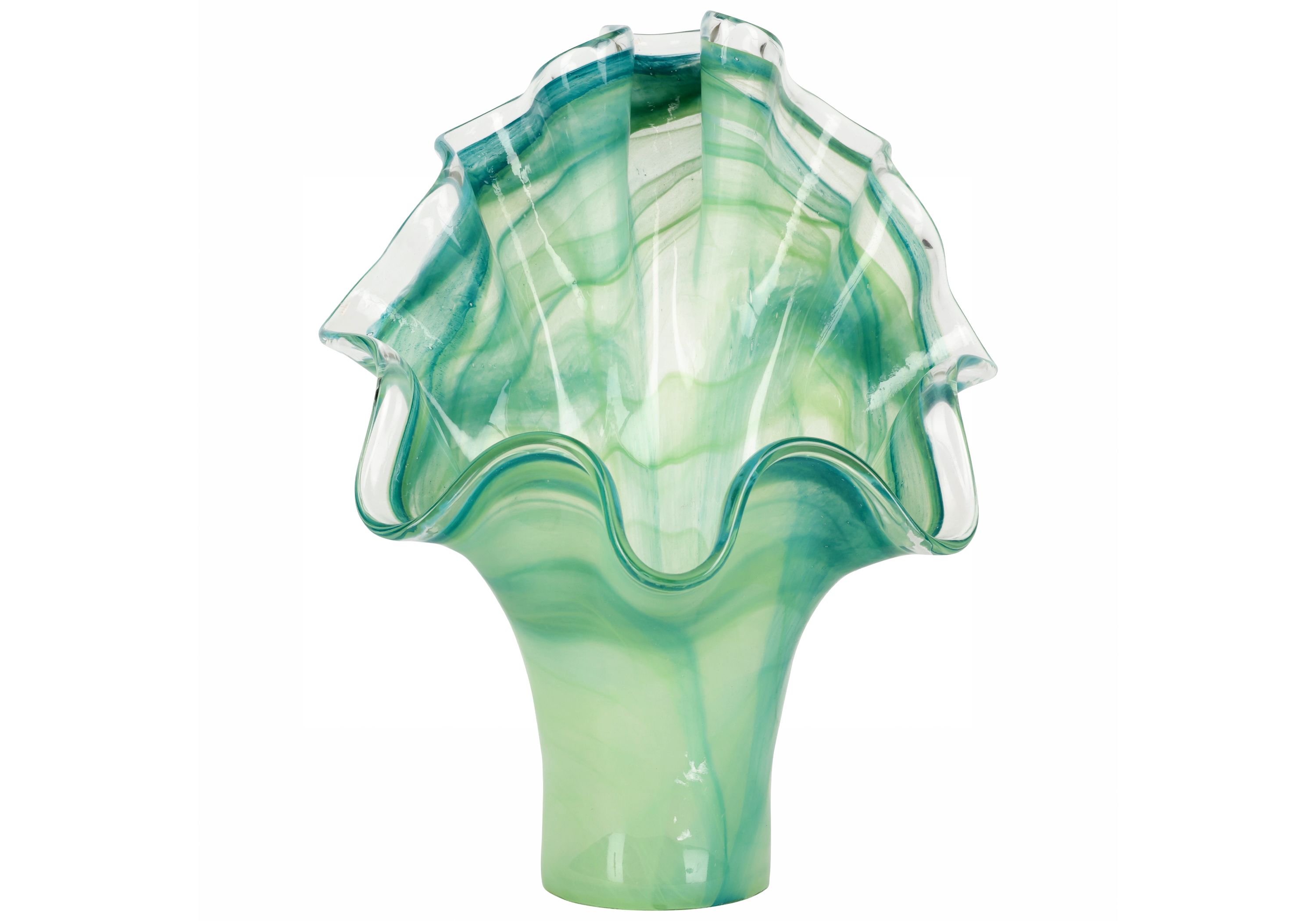 Onda Glass Green Fanned Vase