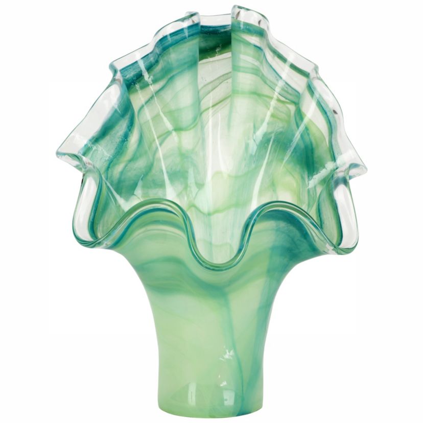 Onda Glass Green Fanned Vase