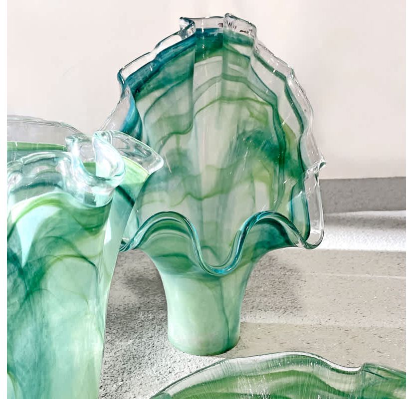 Onda Glass Green Fanned Vase
