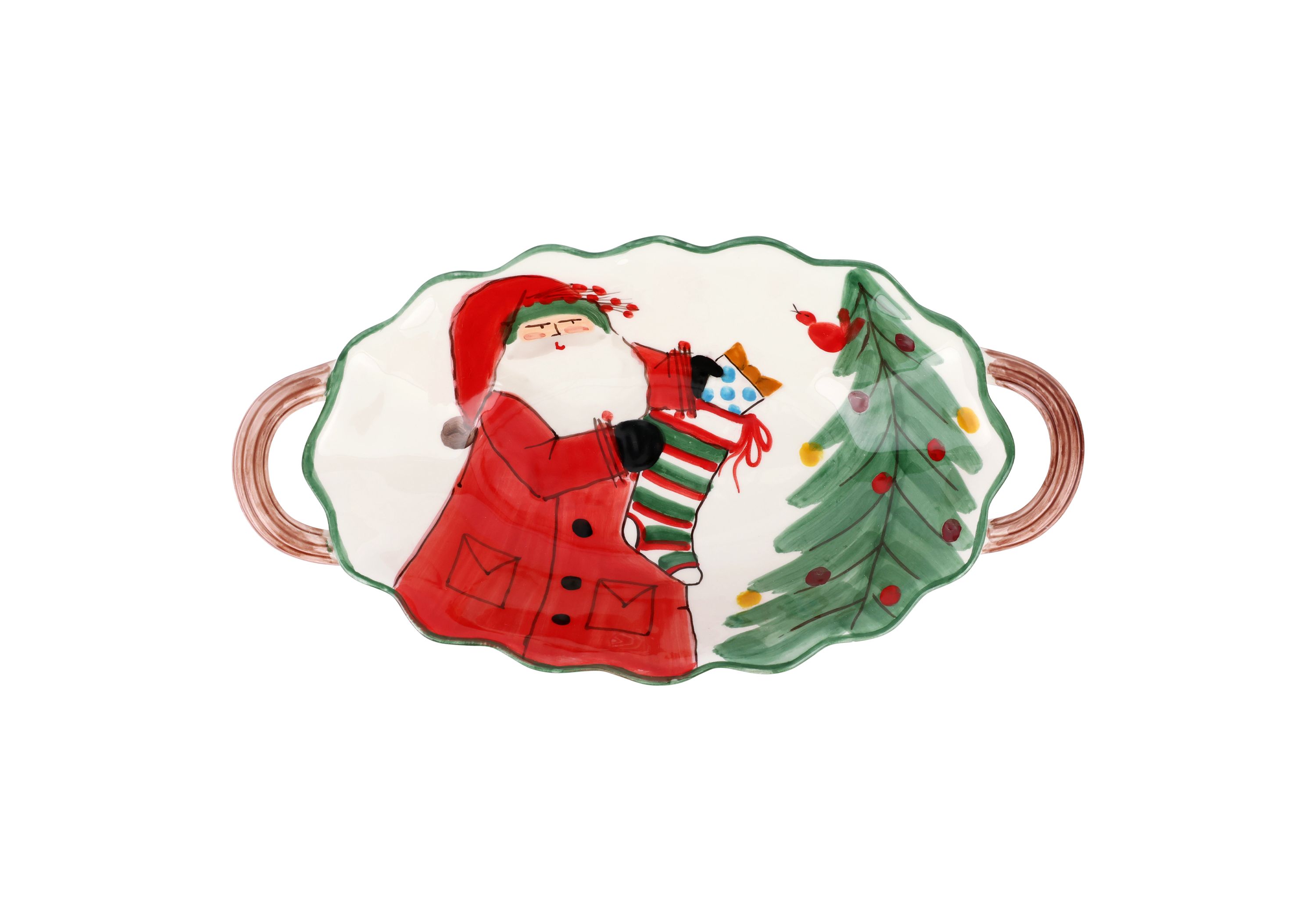 Old St. Nick Handled Scalloped Oval Bowl