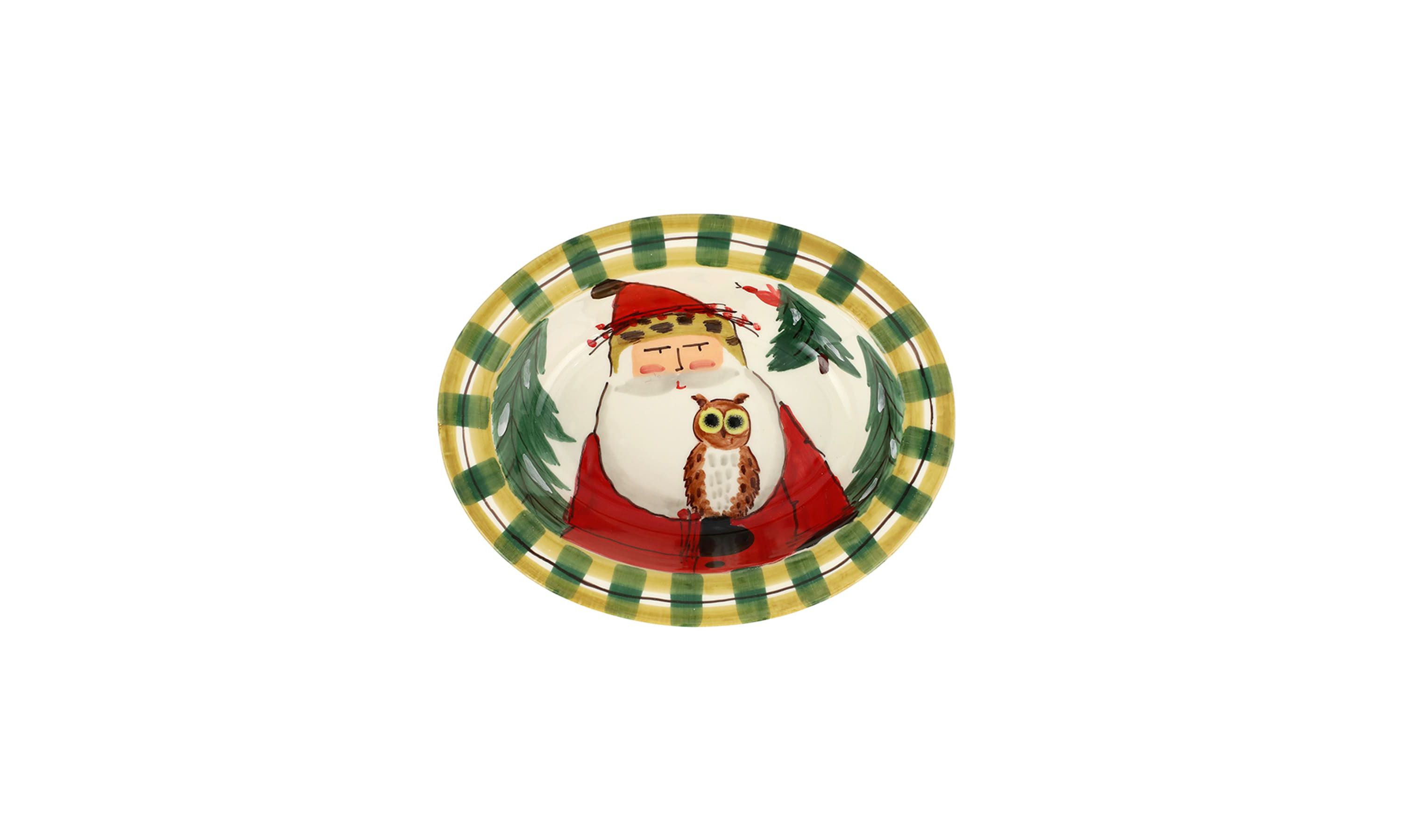Old St. Nick Small Rimmed Oval Bowl with Owl