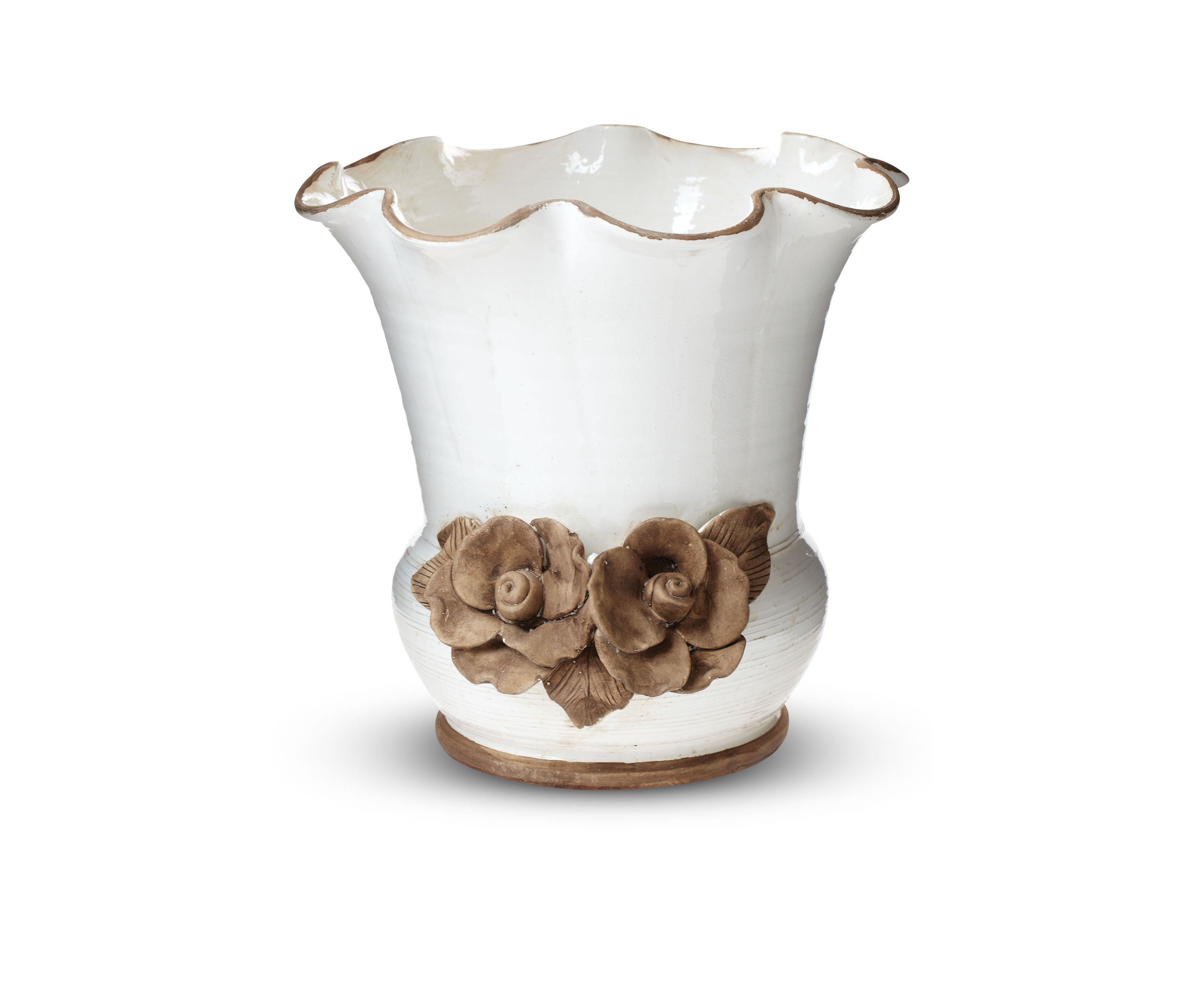 Rustic Garden White Scalloped Planter with Flowers
