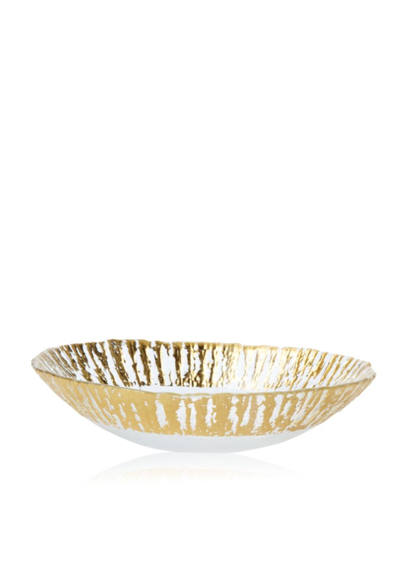 Ruffle Glass Gold Medium Oval Serving Bowl 11-in. x 7.5-in. x 2.25-in.