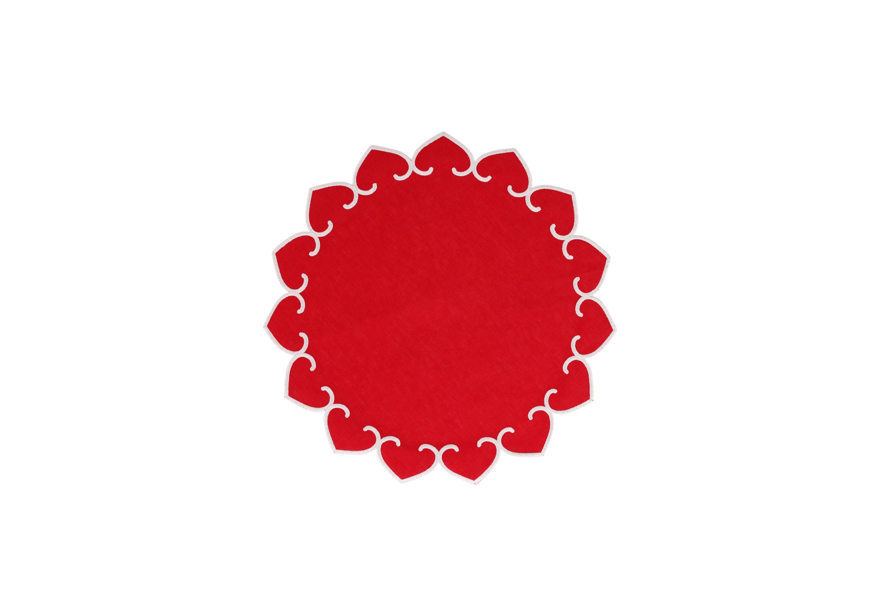 Tessuti Red Round Placemats with White Stitching - Set of 4