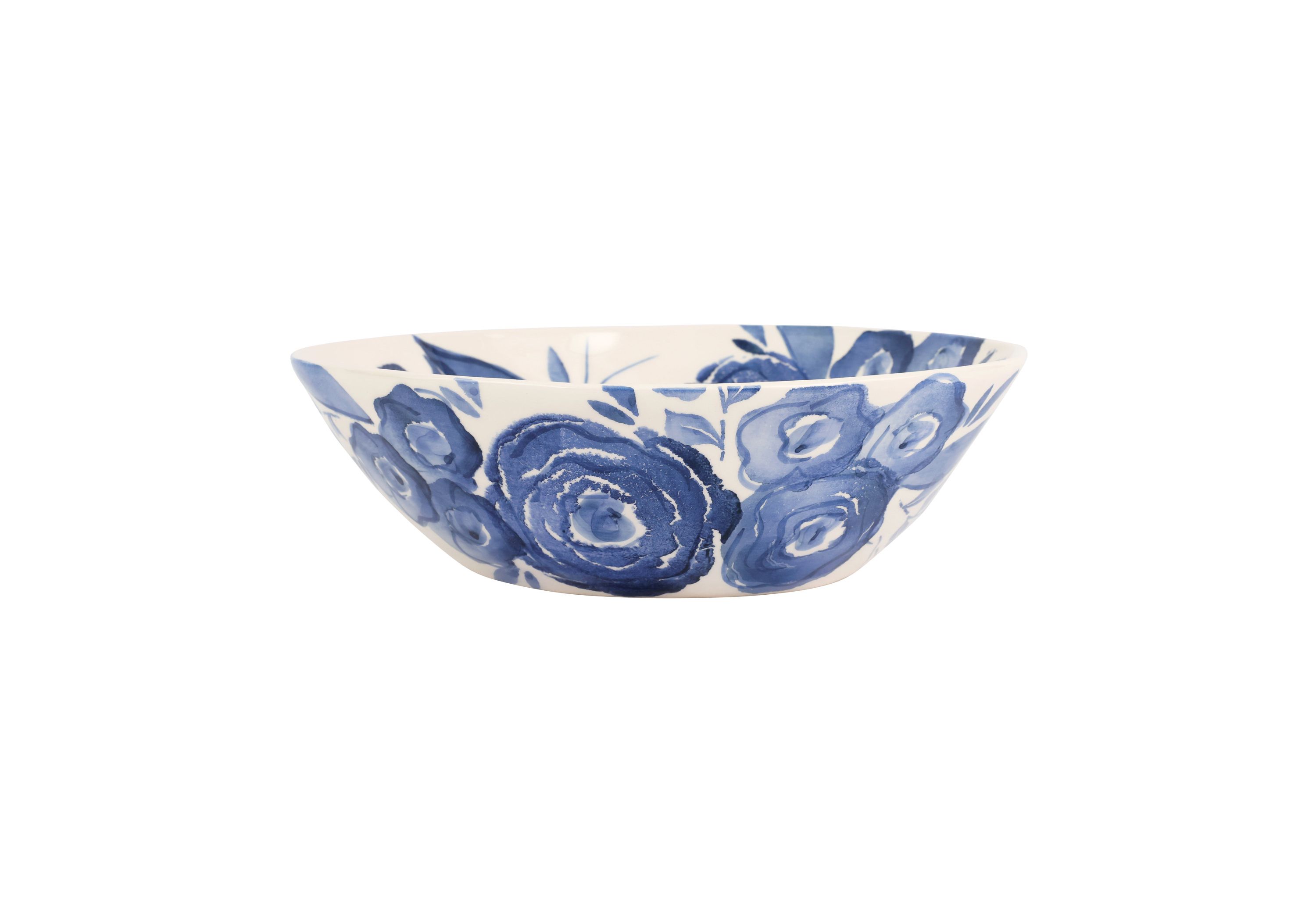 Blue Camellia Shallow Serving Bowl