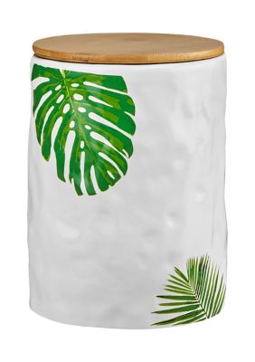 Palm Leaf Ceramic Large Canister with Lid