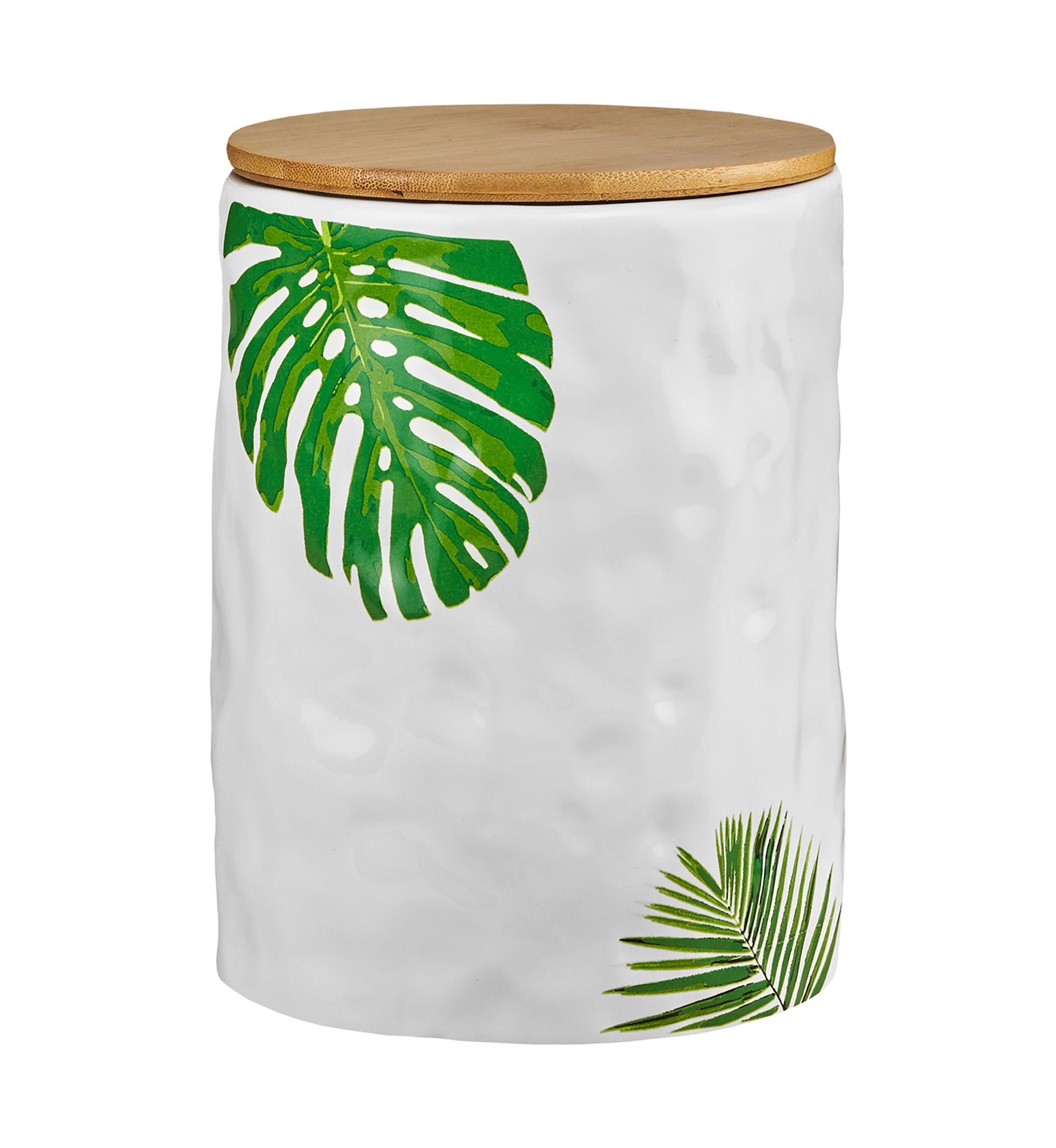 Palm Leaf Ceramic Large Canister with Lid