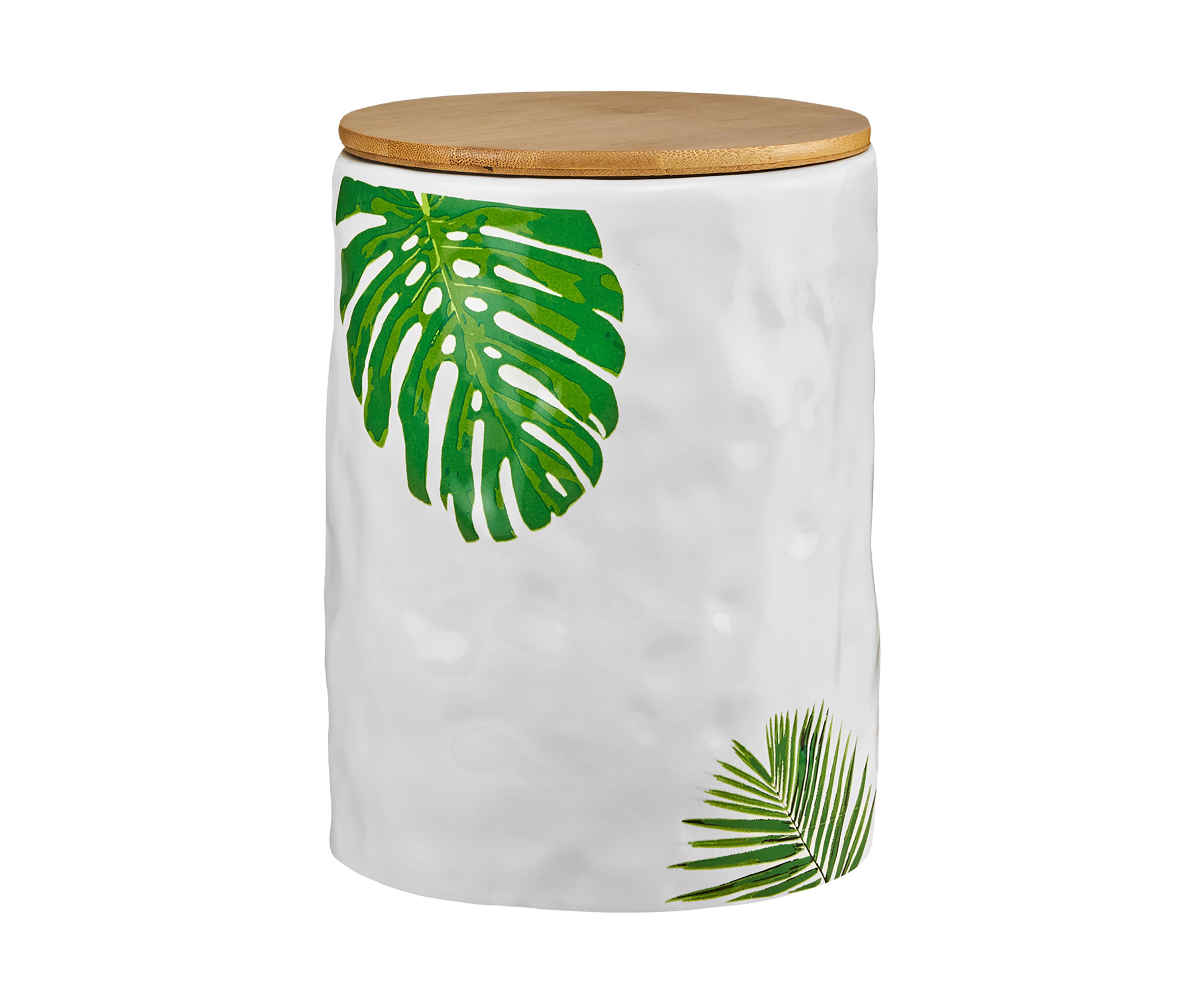 Palm Leaf Ceramic Large Canister with Lid