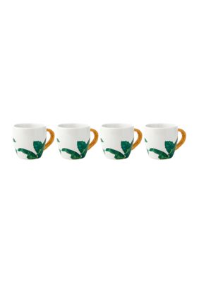 Set of 4 White Palm Leaf Espresso Mugs