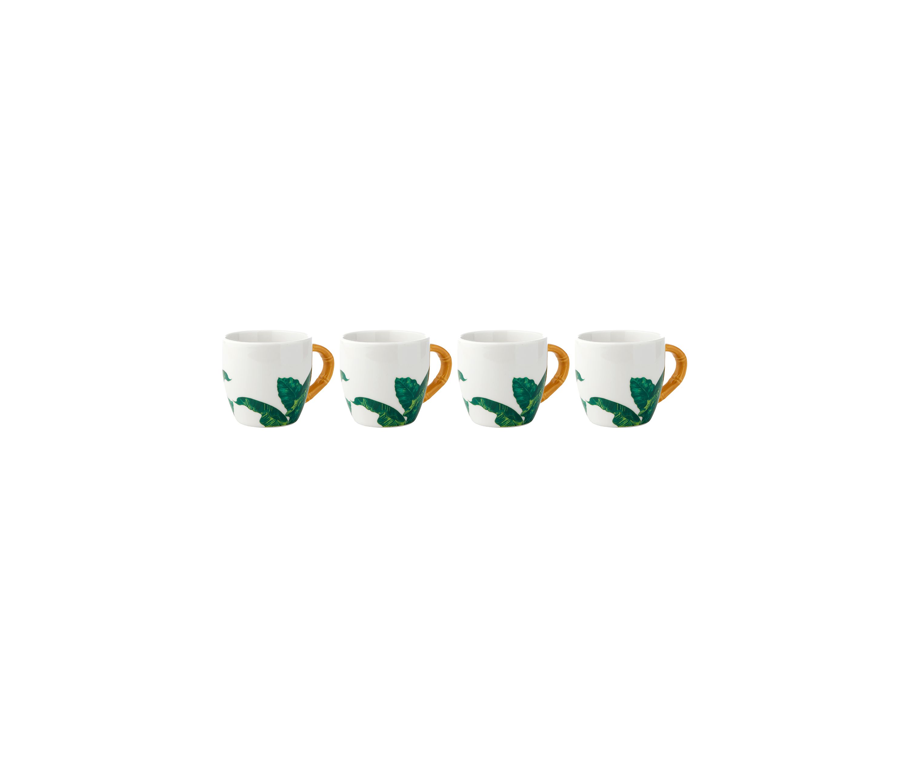 Set of 4 White Palm Leaf Espresso Mugs