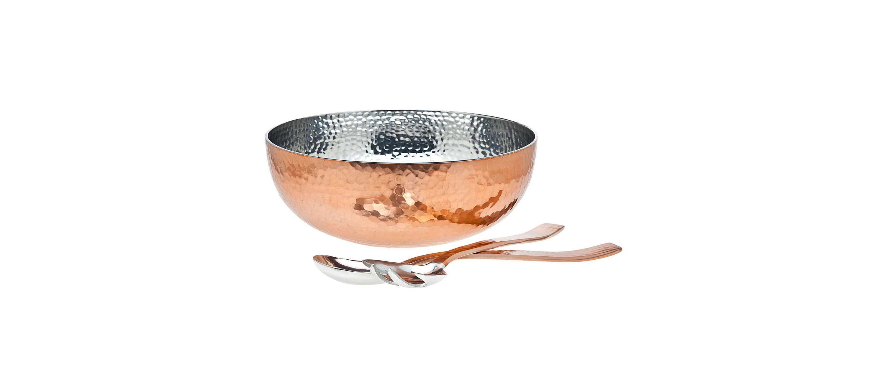 Hammered Copper Salad Bowl with Salad Servers