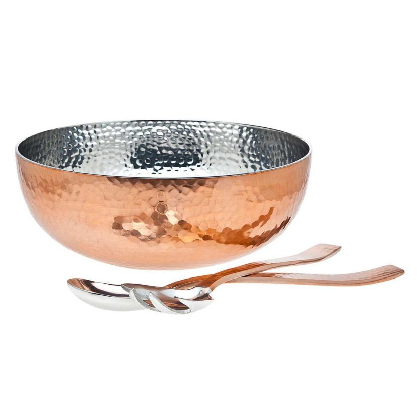 Hammered Copper Salad Bowl with Salad Servers