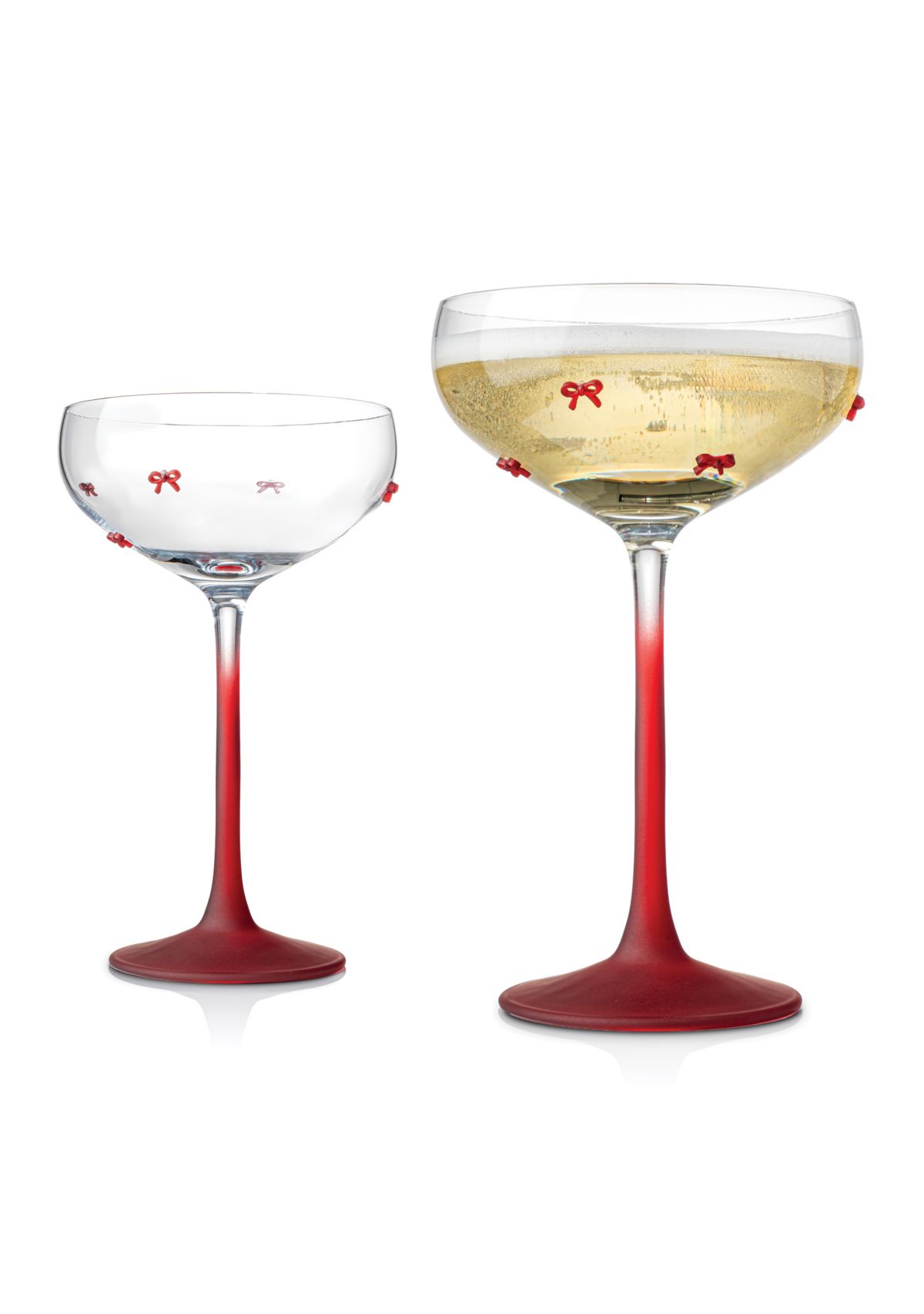 Red Stemmed Bow Coupe Glasses - Set of 2