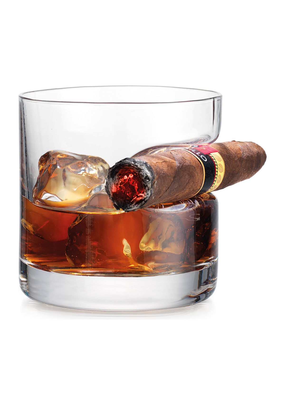 Double Old Fashioned Glasses with Built In Cigar Holder - Set of 2