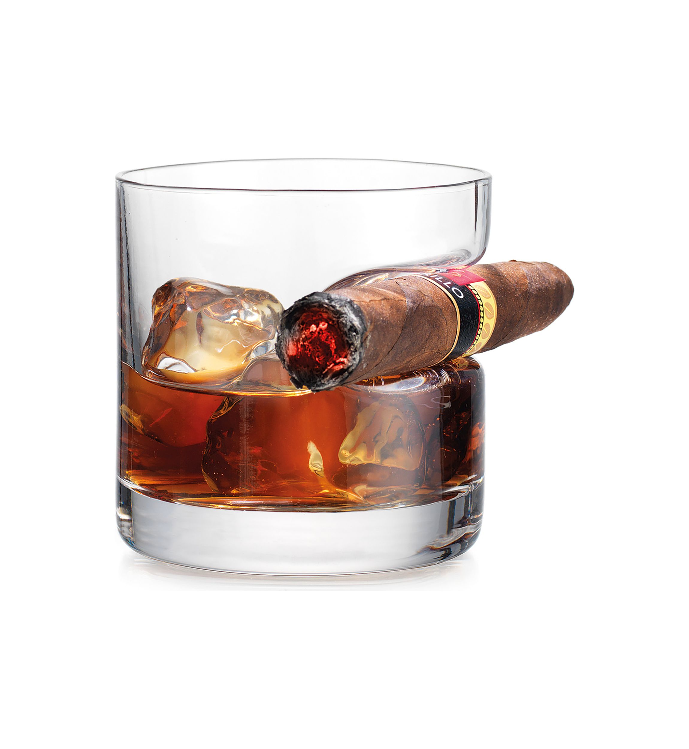 Double Old Fashioned Glasses with Built In Cigar Holder - Set of 2