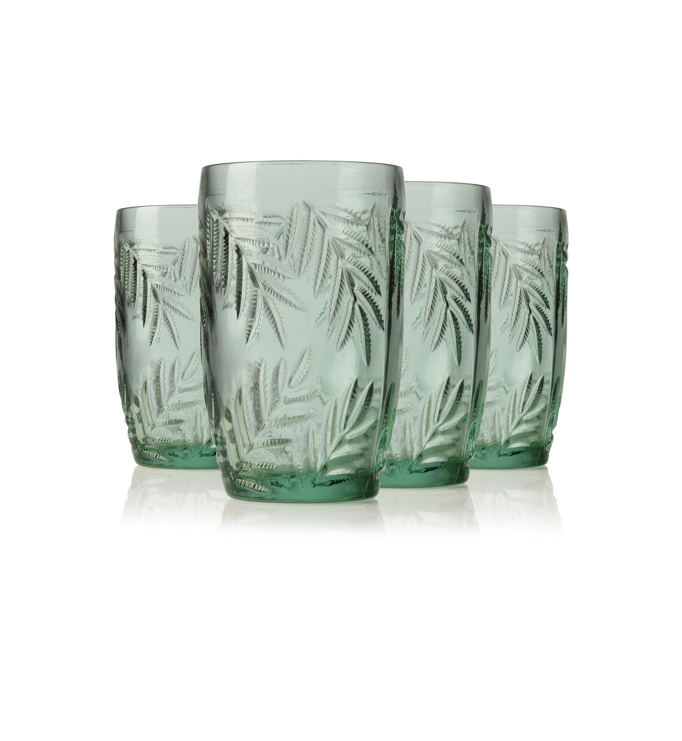 Bali Leaf Design Green Highball Glass - Set of 4