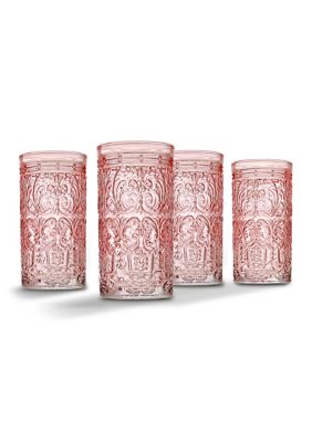 Godinger Set of 4 Jax Highball Glasses, Pink, High Ball