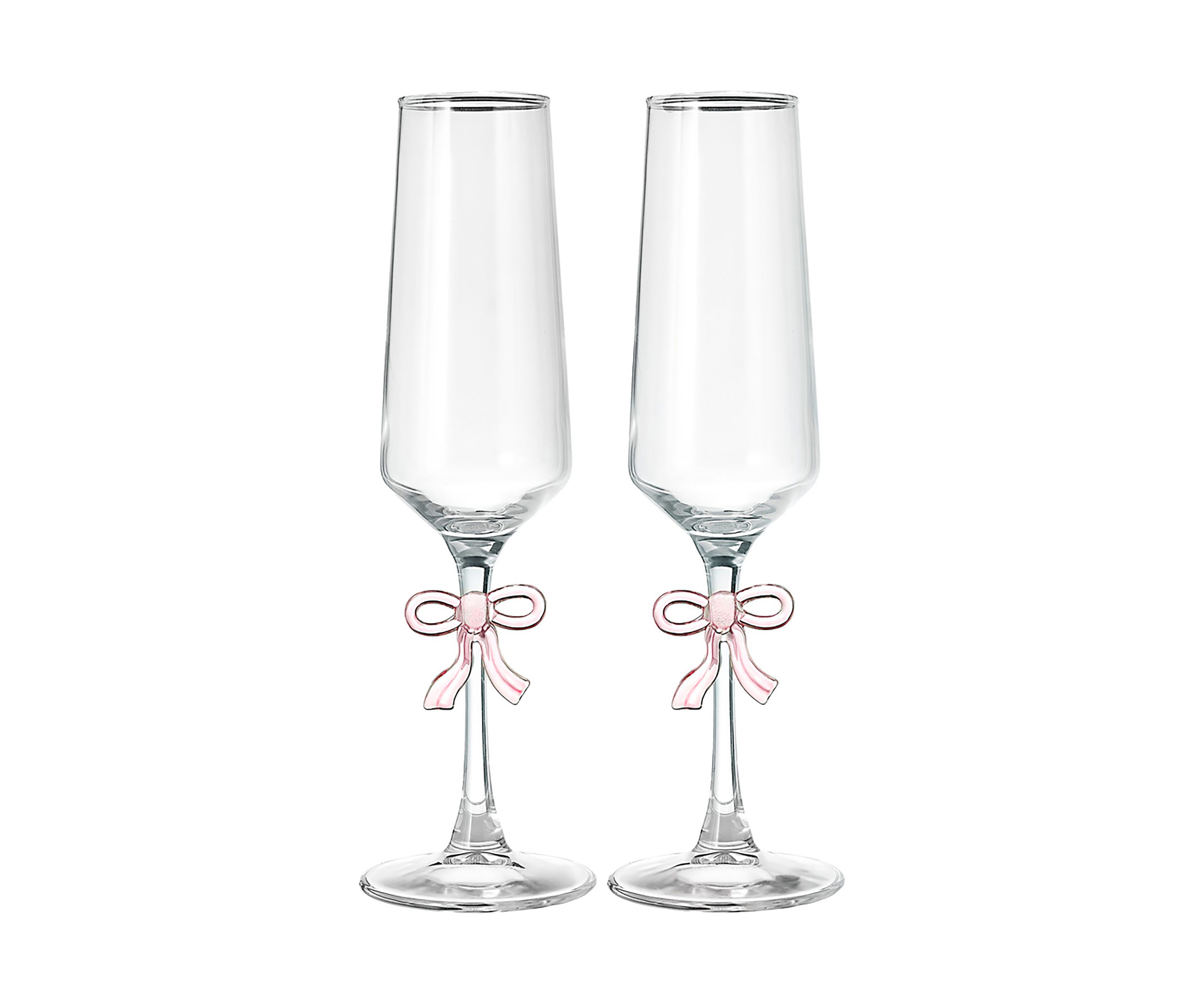 Pink Bow Flute Glasses - Set of 2