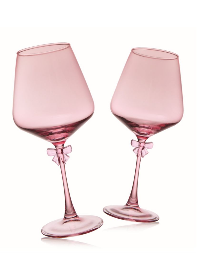 Set of 2 Bow Balloon Wine Glasses