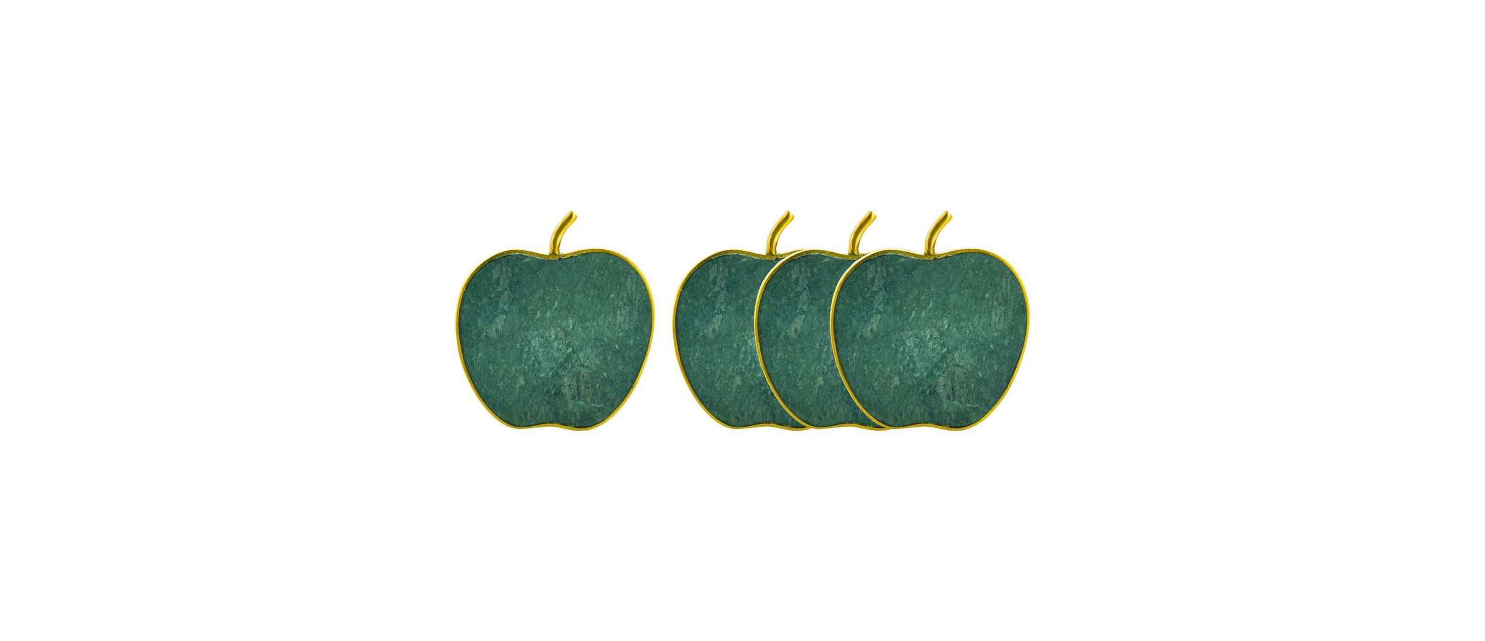 Green Marble Apple Coaster Set