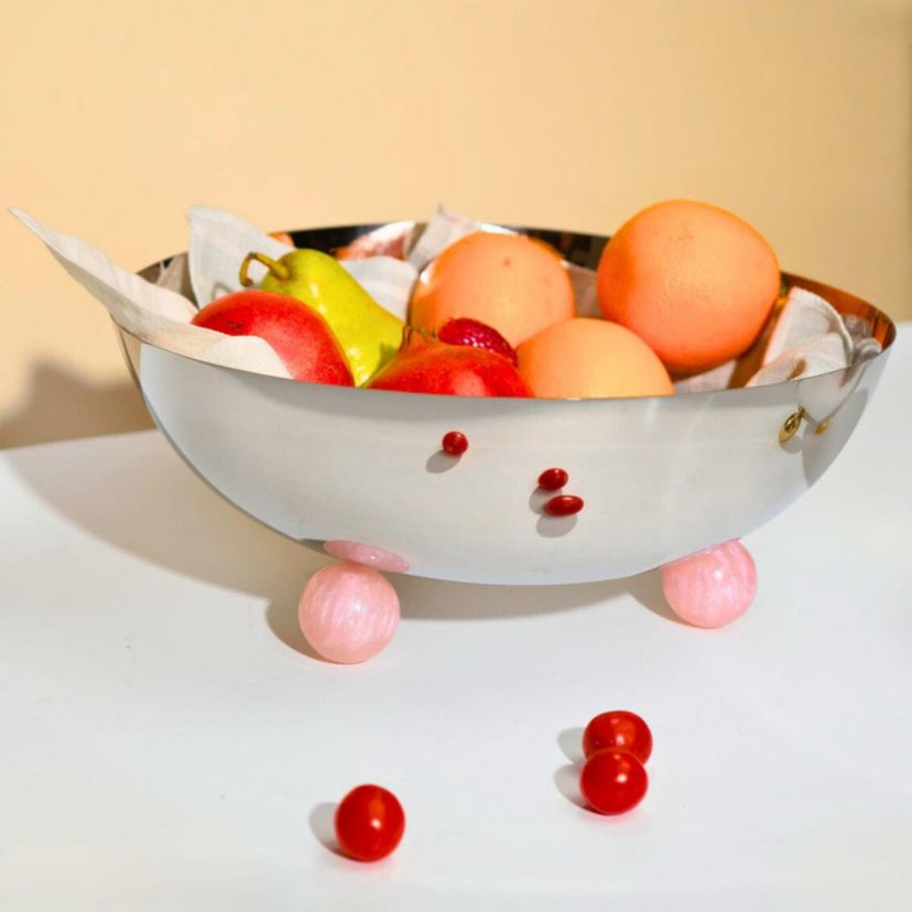 Temari Pink & Silver Footed Salad Serving Bowl