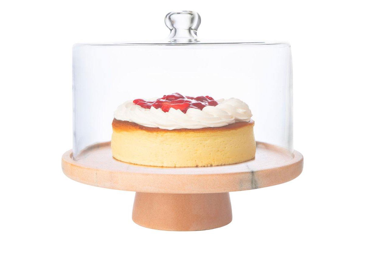 Pink Marble Footed Cake Stand With Dome