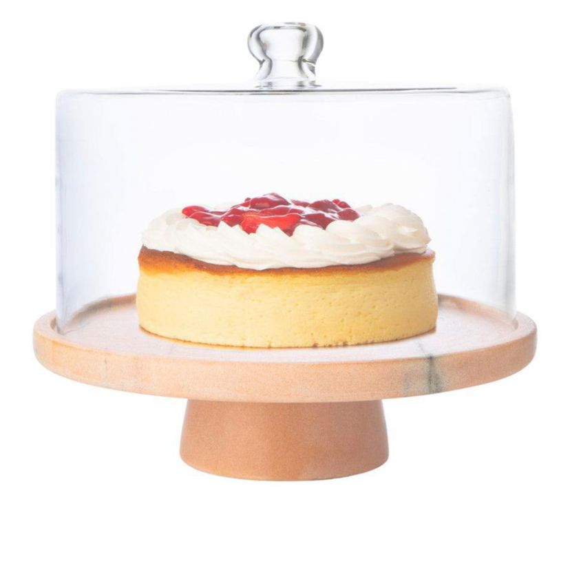 Pink Marble Footed Cake Stand With Dome