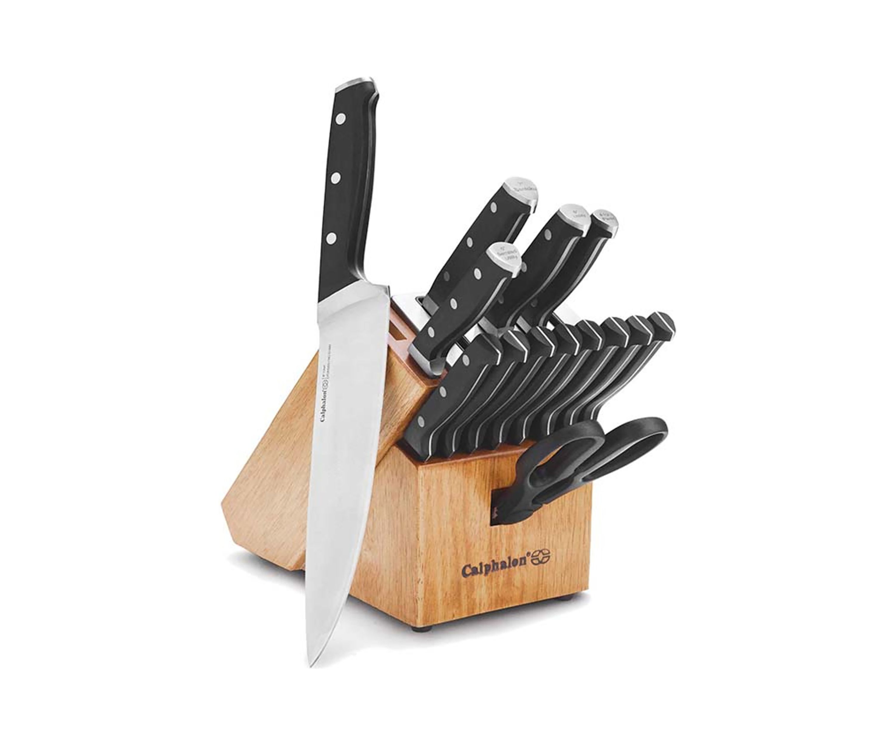 Classic Antimicrobial Self-Sharpening 15 Piece Cutlery Set, Knife Set with SharpIN Self-Sharpening Knife Block and Silver Shield Antimicrobial Knife Handles