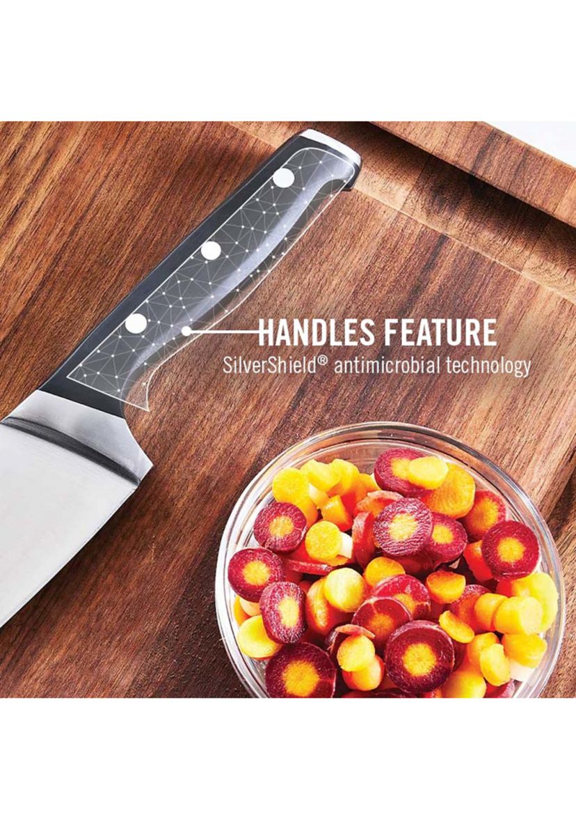 Classic Antimicrobial Self-Sharpening 15 Piece Cutlery Set, Knife Set with SharpIN Self-Sharpening Knife Block and Silver Shield Antimicrobial Knife Handles