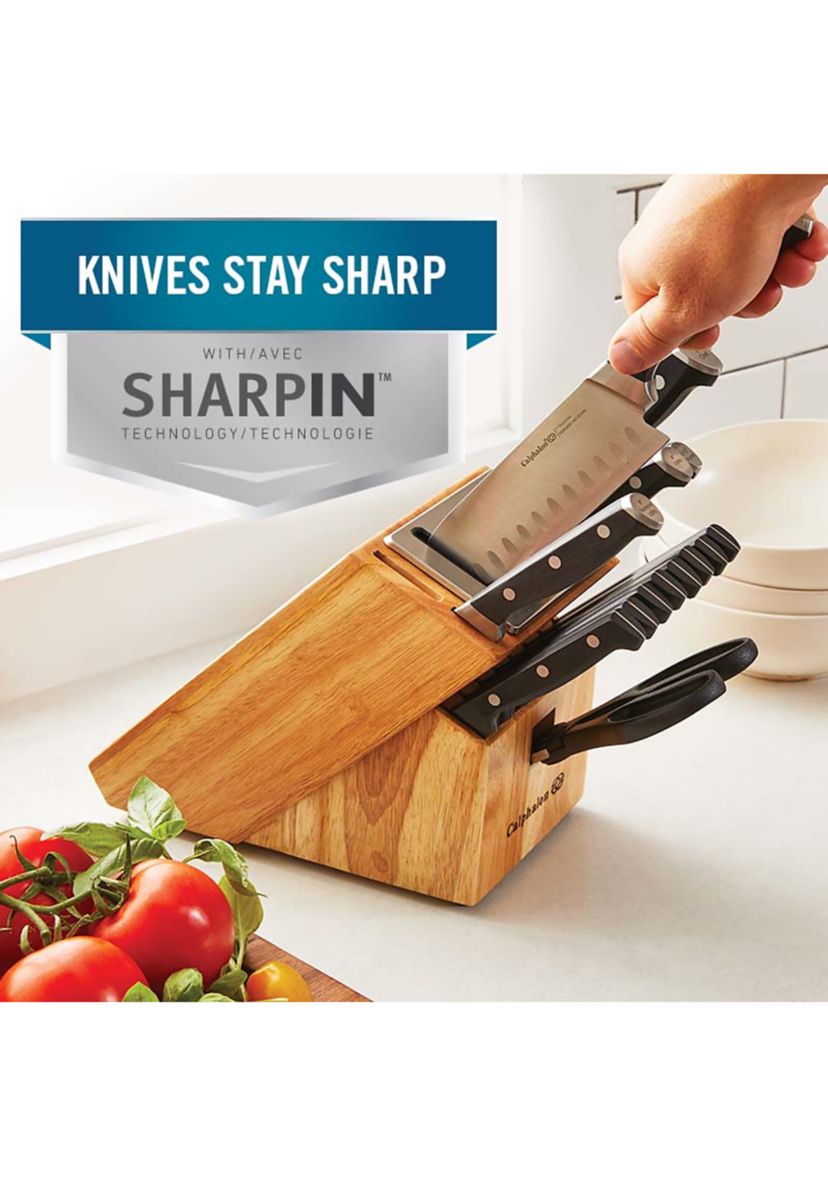 Classic Antimicrobial Self-Sharpening 15 Piece Cutlery Set, Knife Set with SharpIN Self-Sharpening Knife Block and Silver Shield Antimicrobial Knife Handles