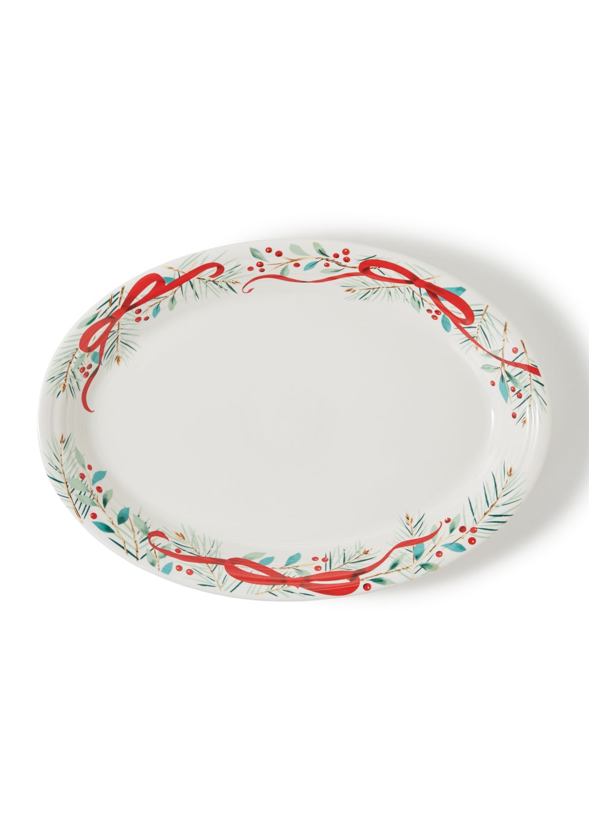 Holly Berry Christmas Garland Large Oval Serving Platter