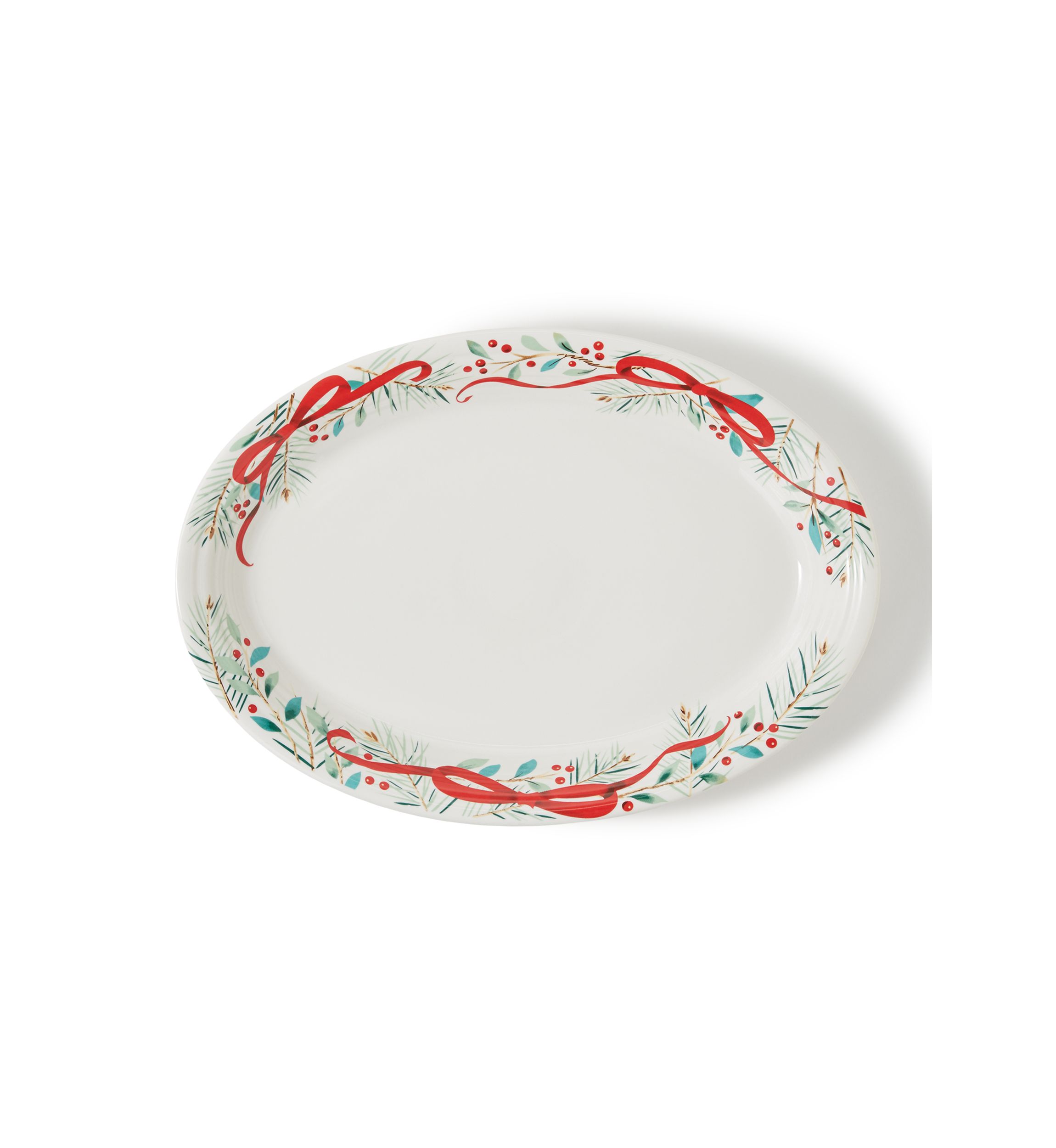 Holly Berry Christmas Garland Large Oval Serving Platter