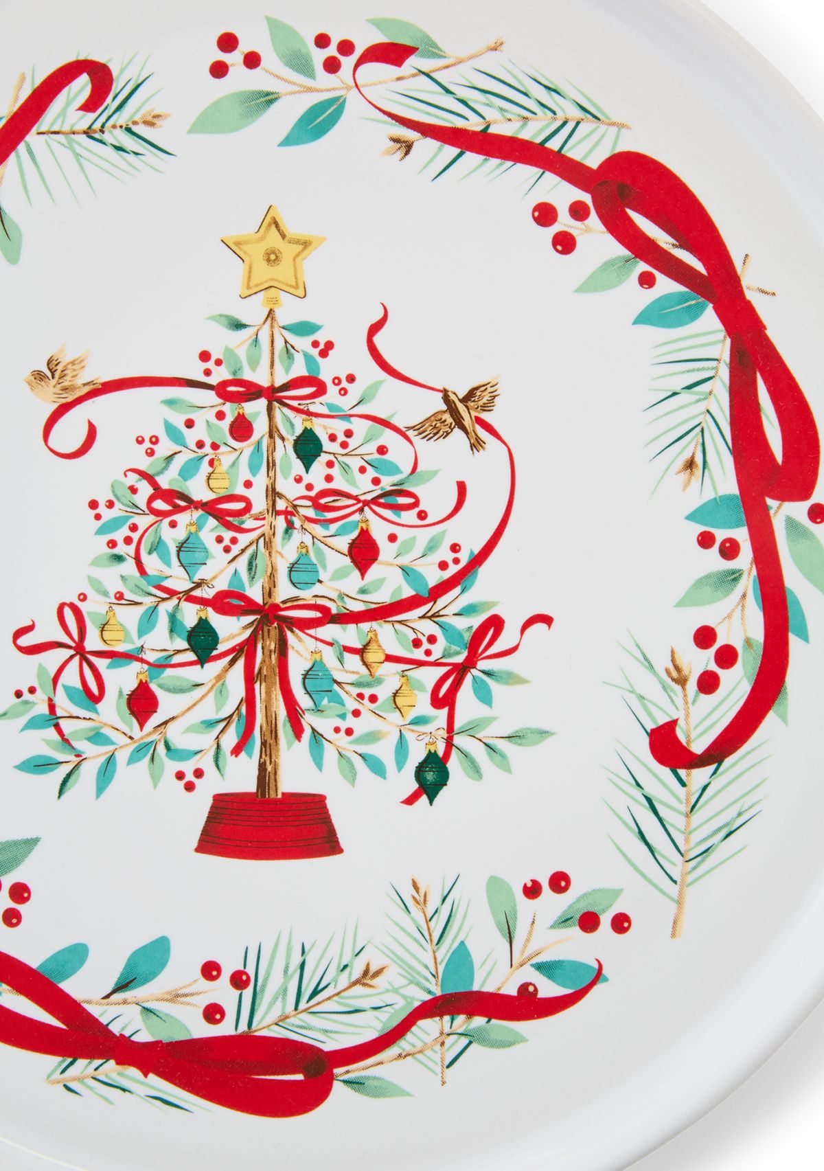 Holly Berry Christmas Tree Serving Platter