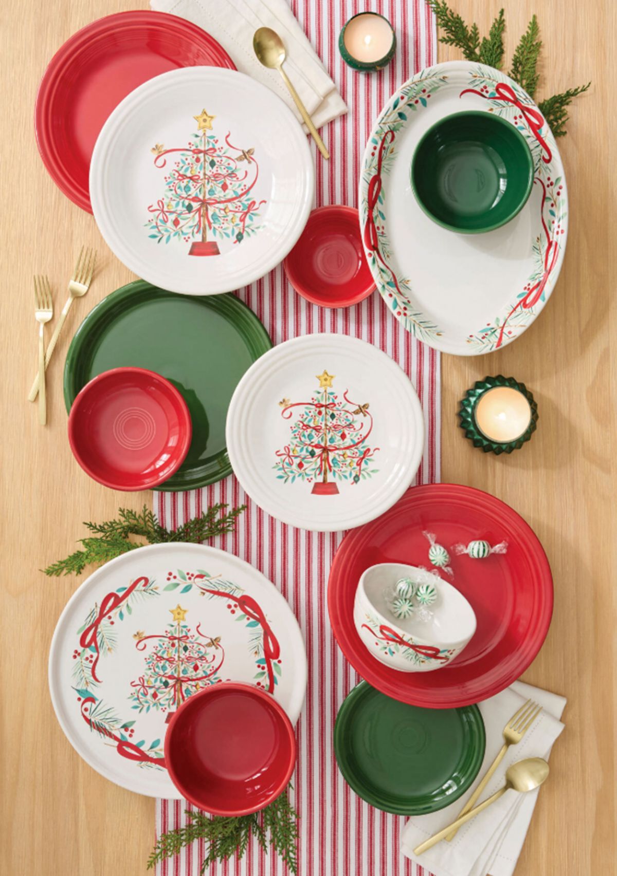 Holly Berry Christmas Tree Serving Platter