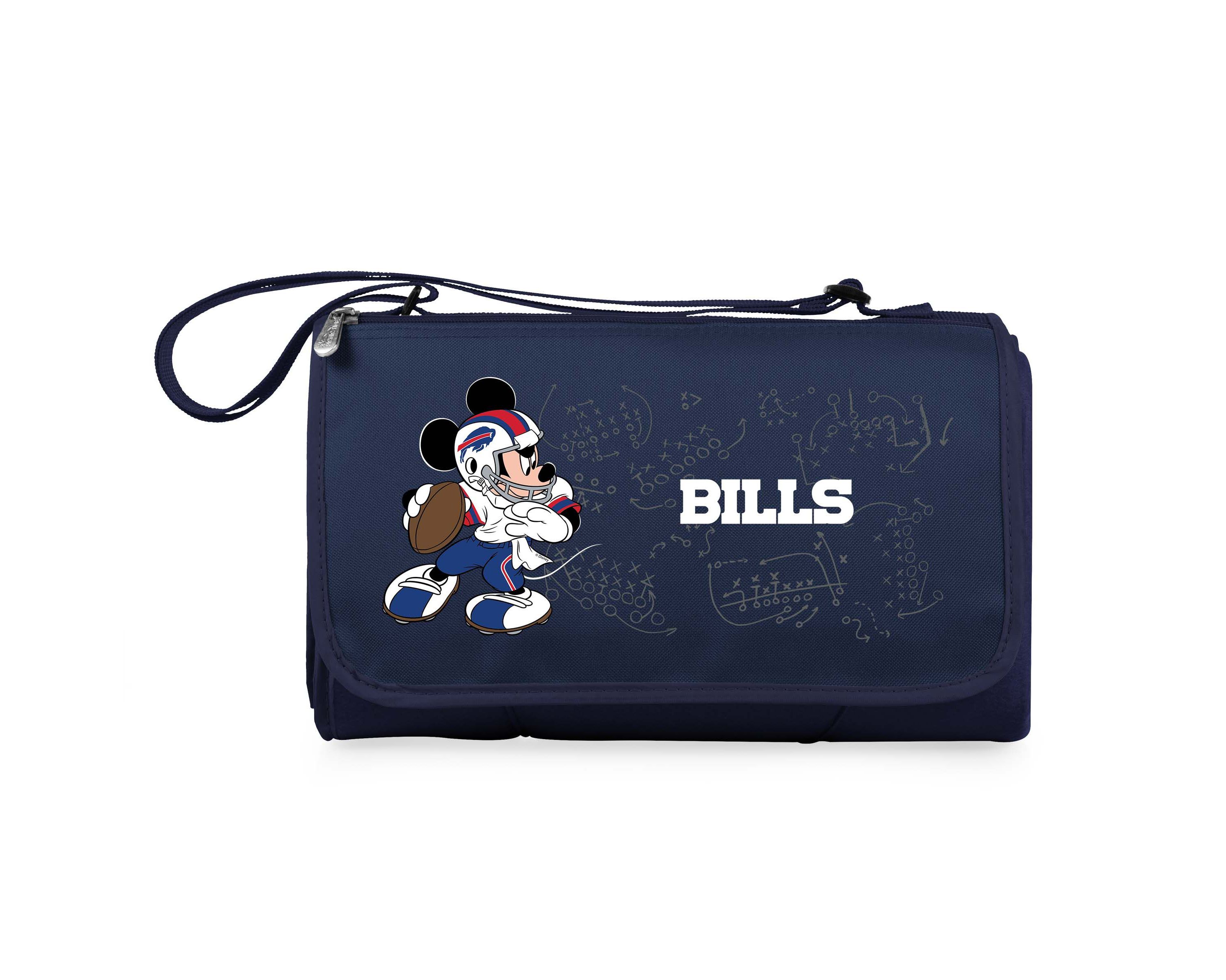 Buffalo Bills - Mickey Mouse - Blanket Tote Outdoor Picnic Blanket, (Black with Black Exterior)