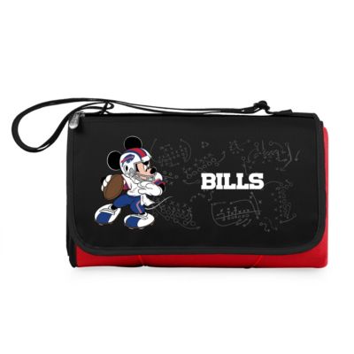 Oniva Buffalo Bills - Mickey Mouse - Blanket Tote Outdoor Picnic Blanket, (Black with Black Exterior), Red