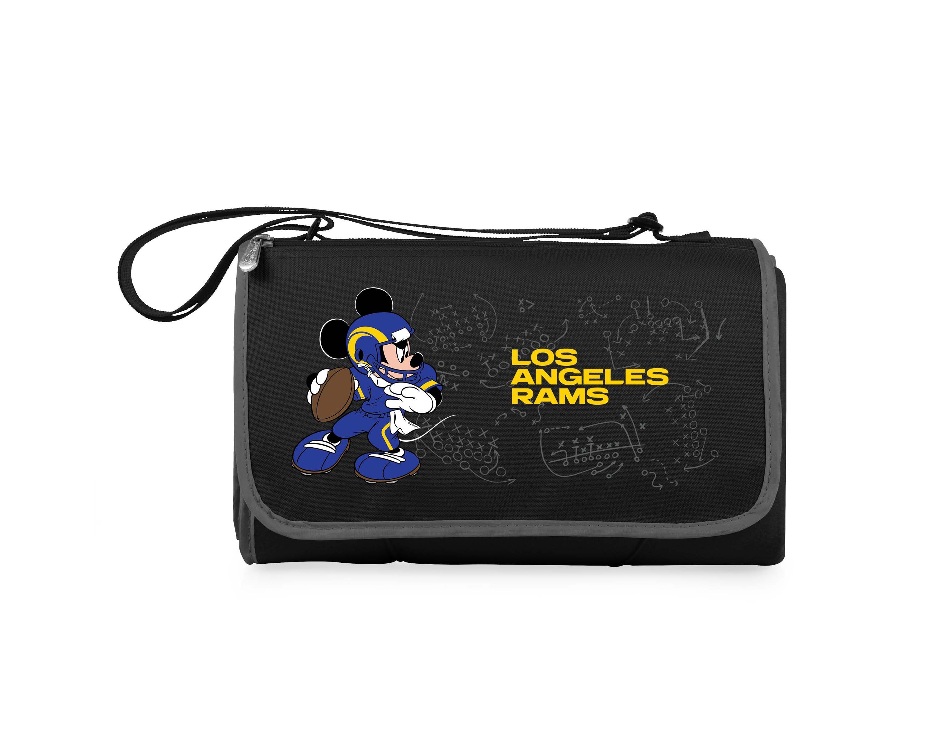 Los Angeles Rams - Mickey Mouse - Blanket Tote Outdoor Picnic Blanket, (Black with Black Exterior)