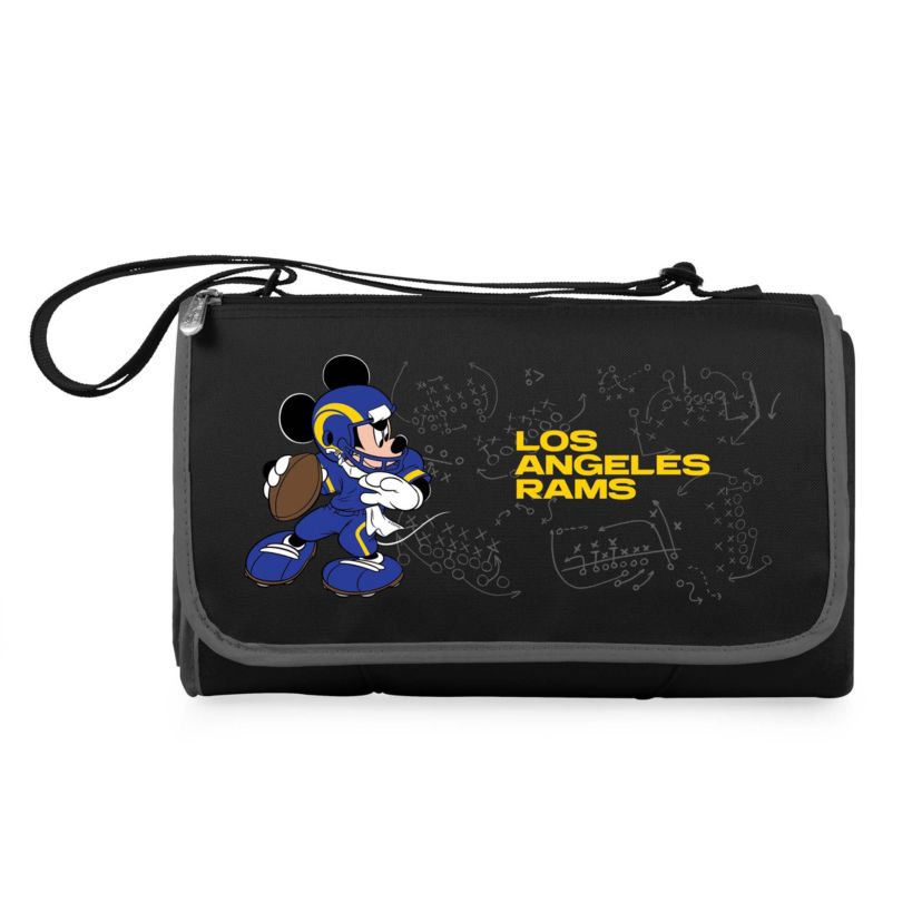 Los Angeles Rams - Mickey Mouse - Blanket Tote Outdoor Picnic Blanket, (Black with Black Exterior)