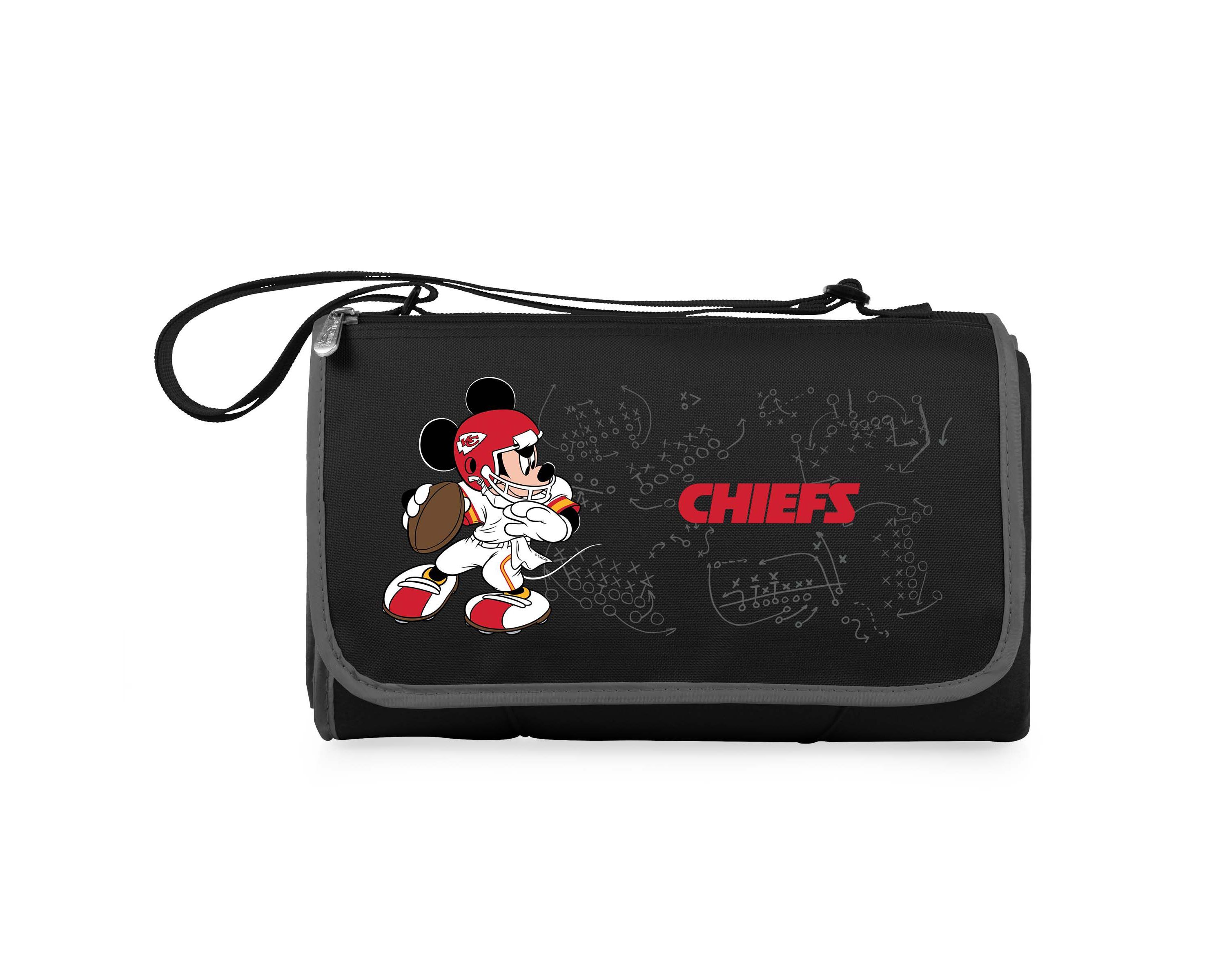 Kansas City Chiefs - Mickey Mouse - Blanket Tote Outdoor Picnic Blanket, (Black with Black Exterior)